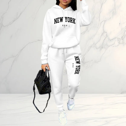 Women's Letter Print Hoodie & Pants 2-Piece Set, Autumn Winter  Tracksuit, Casual Sportswear Streetwear Outfit for Daily Fashion