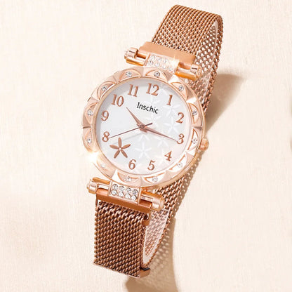 2 PCS New Women's Small Fresh Fashion Digital Rhinestone Star Quartz Watch Luxury Butterfly Jewelry Bracelet Birthday Gift Set