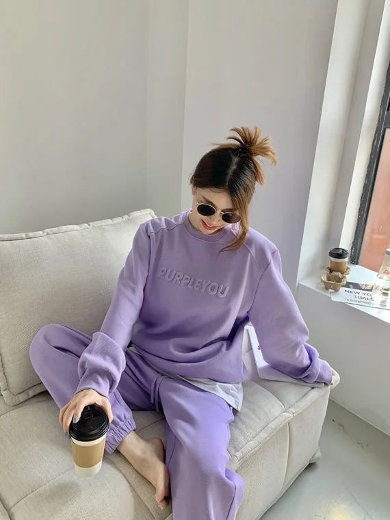 Large Size Velvet Thickened Sports and Leisure Suit Women's Autumn and Winter New Fashion Loose Sweater Trousers Two-piece Set
