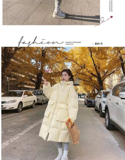 2024 New Korean Women's Jacket Winter Parkas Loose Hooded Cotton Padded Female Long Down Jacket Thicken Oversize Puffer Coats