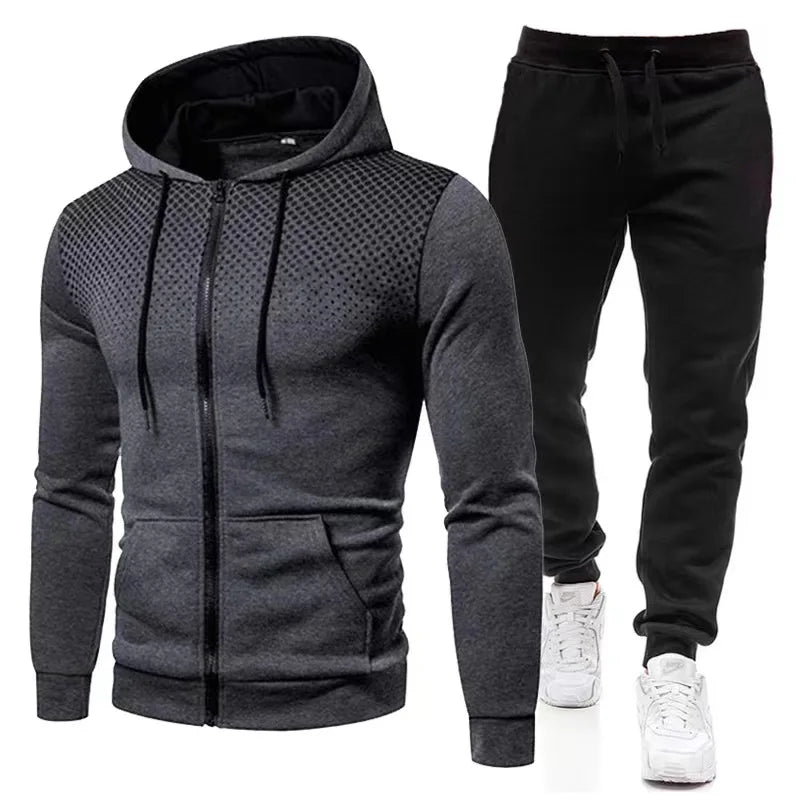 Men's Winter Tracksuit Set, Solid Color Hoodies and Drawstring Sweatpants, Loose Fit Leisure Sportswear Suit