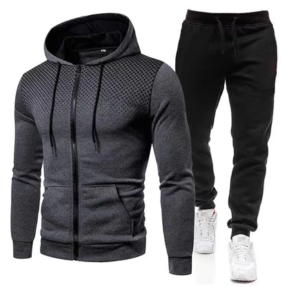 Men's Winter Tracksuit Set, Solid Color Hoodies and Drawstring Sweatpants, Loose Fit Leisure Sportswear Suit