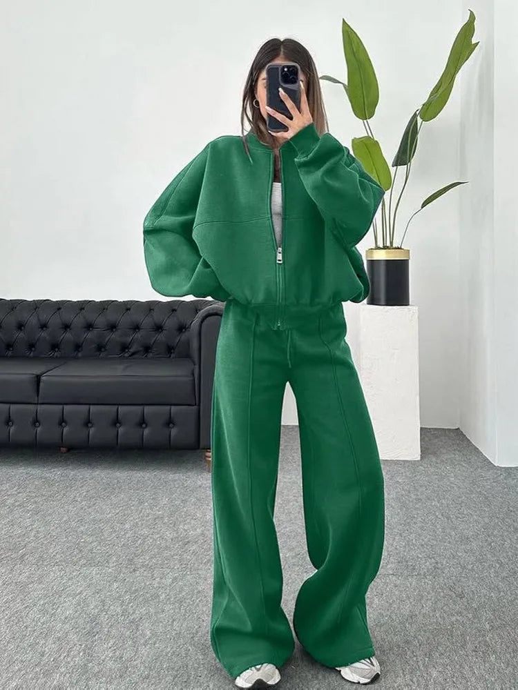 Autumn Winter Jacket Pant Two Piece Sets Women Pant Set Tracksuit Jogger Y2k Sweatshirts Sports Elastic Waist Pants Matching Set
