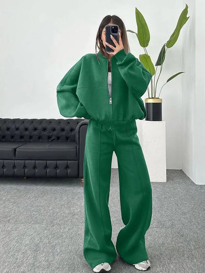 Autumn Winter Jacket Pant Two Piece Sets Women Pant Set Tracksuit Jogger Y2k Sweatshirts Sports Elastic Waist Pants Matching Set