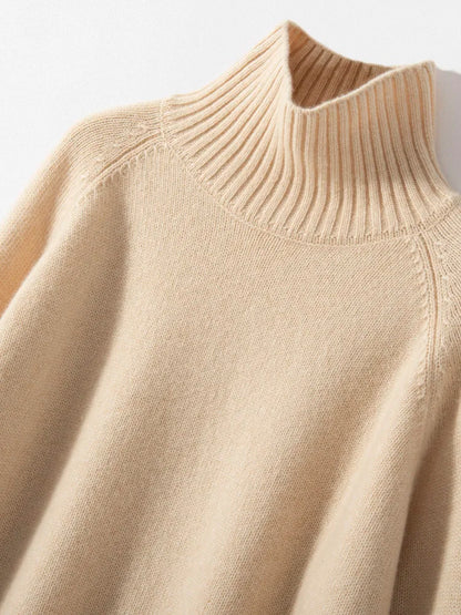 Women's 100% Cashmere Sweater Turtleneck Raglan Sleeve Pullover Autumn Winter Thick Casual Loose Style Cashmere Knitwear Korean