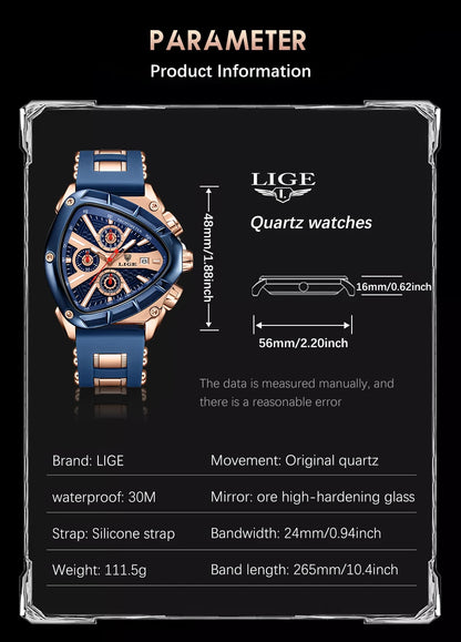 LIGE Chronograph Fashion Men's Casual Watches Stainless Steel Quartz Wrist Watch Man Calendar Male Sports Luminous Clock Relogio