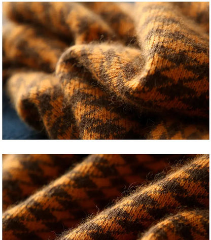 Houndstooth half turtleneck loose and thin knitted sweater women 22 autumn long sleeve casual plaid pullover sweater female