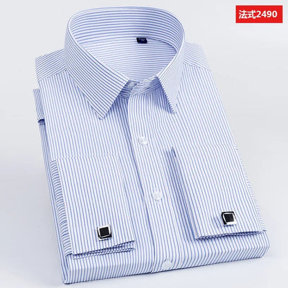 2023 French Cufflinks Suit Collar Korean Version Slim Fitting Shirt Long Sleeve Men's Tuxedo Party Wedding  Shirts