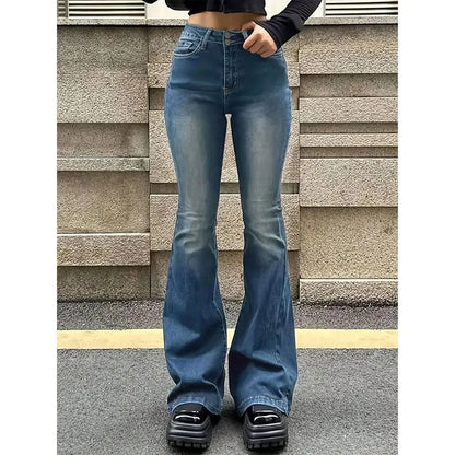 Women Fashion Streetwear Designer Classic Jeans Female High Waist Bell Bottom Trousers Female Aesthetic Gray Goth Flare Pants