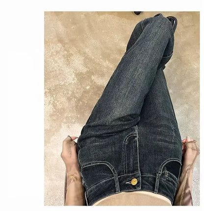 High-waisted Wide-leg Jeans Women's Autumn Winter Petite Fleece-lined Slimming Loose-fit Draped Concrete Grey Straight-leg Pants