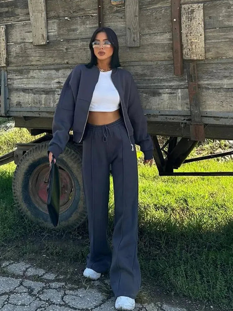 Autumn Winter Jacket Pant Two Piece Sets Women Pant Set Tracksuit Jogger Y2k Sweatshirts Sports Elastic Waist Pants Matching Set