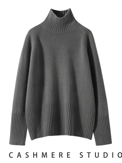 Women's 100% Cashmere Sweater Turtleneck Raglan Sleeve Pullover Autumn Winter Thick Casual Loose Style Cashmere Knitwear Korean