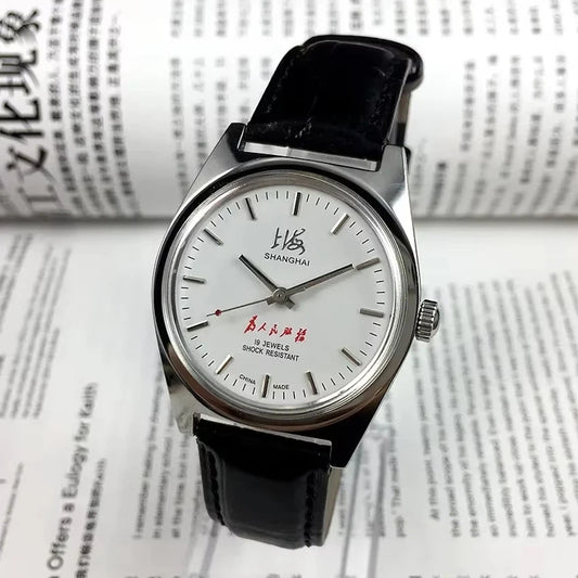 Shanghai Manual Mechanical Watch for Men Hand Wind Wristwatch Original Reloj Business Man Black Leather Old Orologio Male Clock