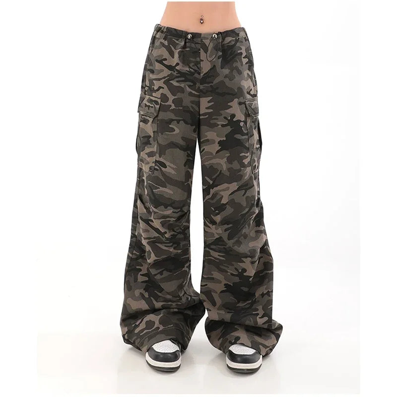 American Retro High Street Casual Overalls Camouflage Loose Wide Leg Pants For Women Y2k Hip-hop Cargo Grunge Baggy Trousers