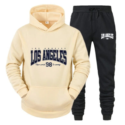 Autumn and winter unisex fashionable casual hooded sweatshirt and pants 2-piece set, warm and sporty brand printed set