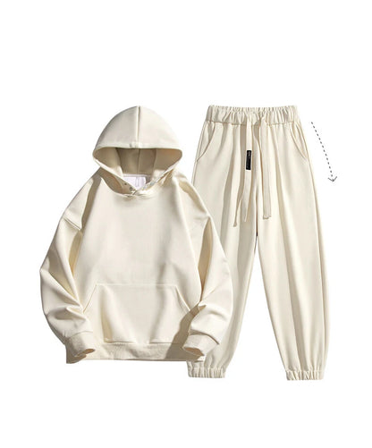 Spring Autumn Men Suit Thickened Warm Windproof Hooded Long Sleeve Trouser Solid Color Casual Sports Two Piece Running Sport Set