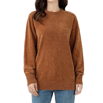 Chenille Sweater for Women O Neck Pullovers Ribbed Cuff Long Sleeve Knitted Tops Women Solid Sweater 2024 Cozy Sweaters Jumpers