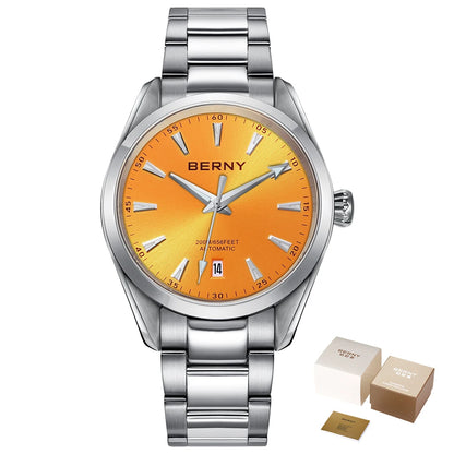 BERNY Automatic Watch for Men AR Sapphire BERNY NH35 Mechanical Male Wristwatch Stainless Steel Luxury 20ATM Waterproof Watches