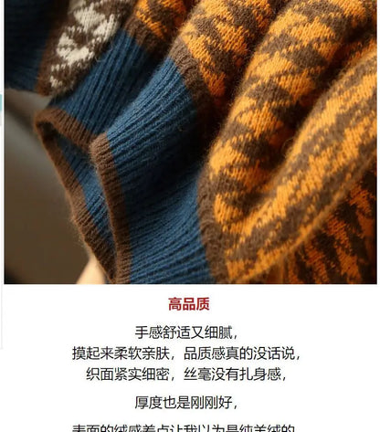 Houndstooth half turtleneck loose and thin knitted sweater women 22 autumn long sleeve casual plaid pullover sweater female