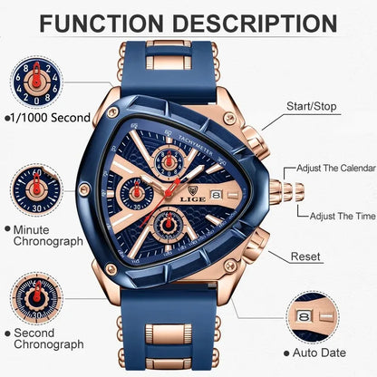 LIGE Chronograph Fashion Men's Casual Watches Stainless Steel Quartz Wrist Watch Man Calendar Male Sports Luminous Clock Relogio