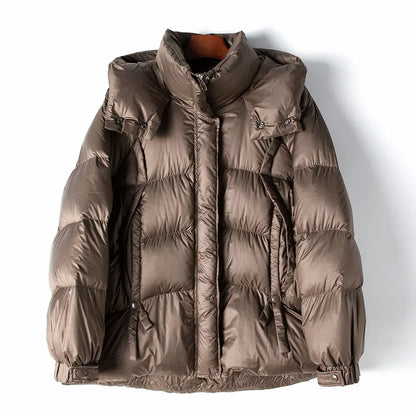 2024 Spring New Arrival 90 White Goose Down Down Jacket Women's Stand Collar Hooded Mid-Length Warm Jacket