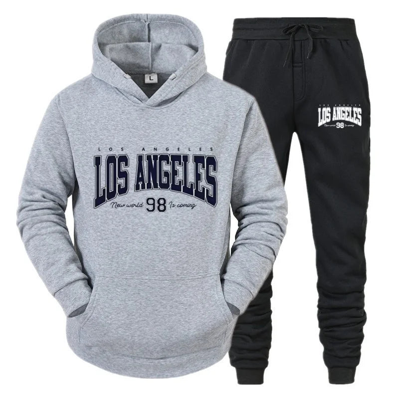 Autumn and winter unisex fashionable casual hooded sweatshirt and pants 2-piece set, warm and sporty brand printed set