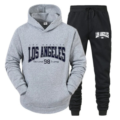 Autumn and winter unisex fashionable casual hooded sweatshirt and pants 2-piece set, warm and sporty brand printed set