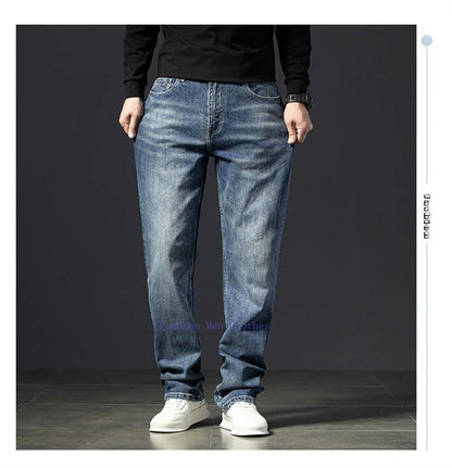 Straight Jeans Tall Guys Students Casual Plus Size 40 Loose Stretched Classic Extra Long Pants Overlong Lengthen Denim Trousers