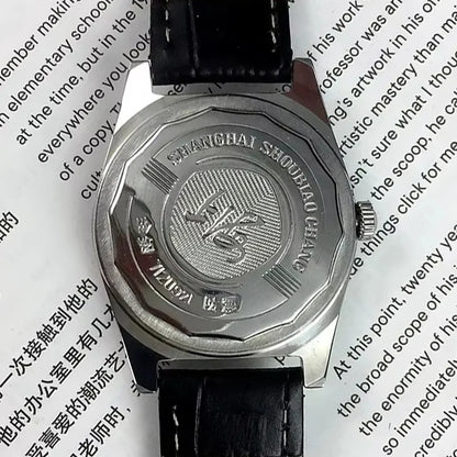 Shanghai Manual Mechanical Watch for Men Hand Wind Wristwatch Original Reloj Business Man Black Leather Old Orologio Male Clock