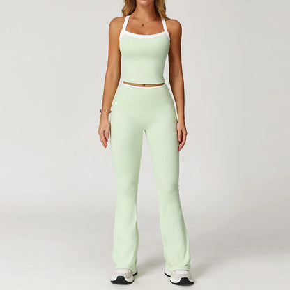 Women's Clothes 2 Pieces Workout Tracksuit Yoga Set Sportswear Gym Clothing High Waist Bell-bottoms Sexy Fitness Bta Sports Suit