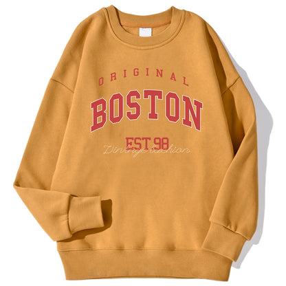 Original Boston Est.98 Street Letter Print Sweatshirt For Men Autumn Casual Hoodie O-Neck Soft Pullover Street Trend Clothes
