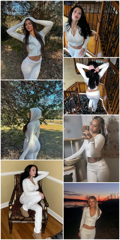 Tossy Knit Fashion 2 Piece-Set Trousers Hoodie Tracksuit Women Crop top Knitwear And Women's Pants Sets Female Trousers Outfits