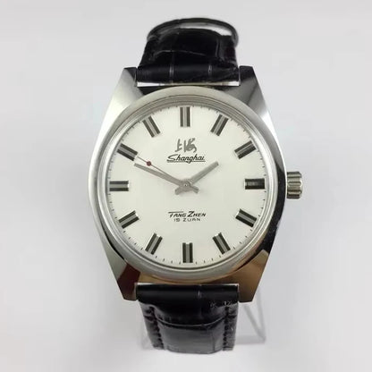 Shanghai Manual Mechanical Watch for Men Hand Wind Wristwatch Original Reloj Business Man Black Leather Old Orologio Male Clock