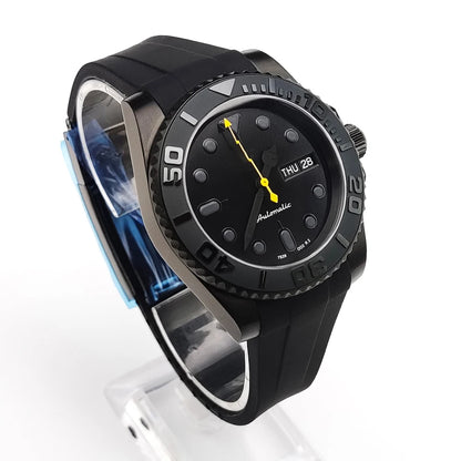 40mm Dress Mechanical Men's Automatic Watch Black PVD Case Sapphire Glass Japan NH36 Movement Rubber Strap