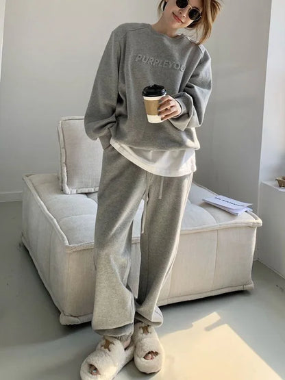 Large Size Velvet Thickened Sports and Leisure Suit Women's Autumn and Winter New Fashion Loose Sweater Trousers Two-piece Set