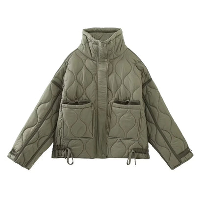 TRAFZA 2024 New Women Fashion Coat Long Sleeve Jackets With Drawstring Versatile Hight Street Outerwear Female Mujer Winter Coat