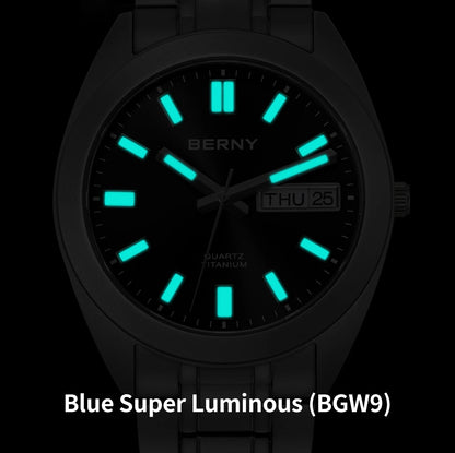 BERNY Titanium Watch for Men Supper Light Weight Wristwatch Super Luminous Sapphire 10ATM Waterproof Sport Field Quartz Watches