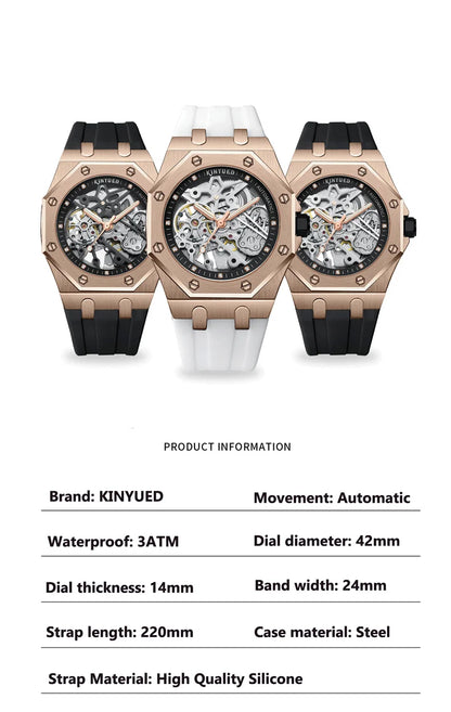 KINYUED Fashion Skeleton Mechanical Watch Top Brand Luxury Men's Steampunk Transparent Hollow Automatic Watch Relogio Masculino