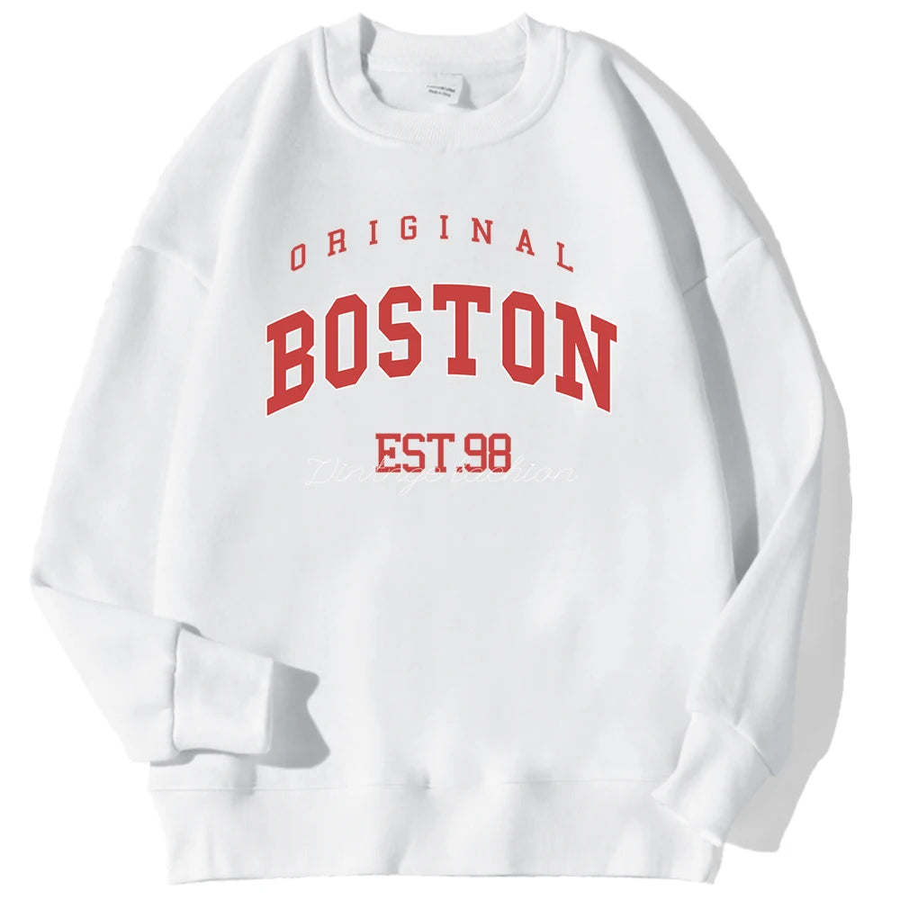 Original Boston Est.98 Street Letter Print Sweatshirt For Men Autumn Casual Hoodie O-Neck Soft Pullover Street Trend Clothes