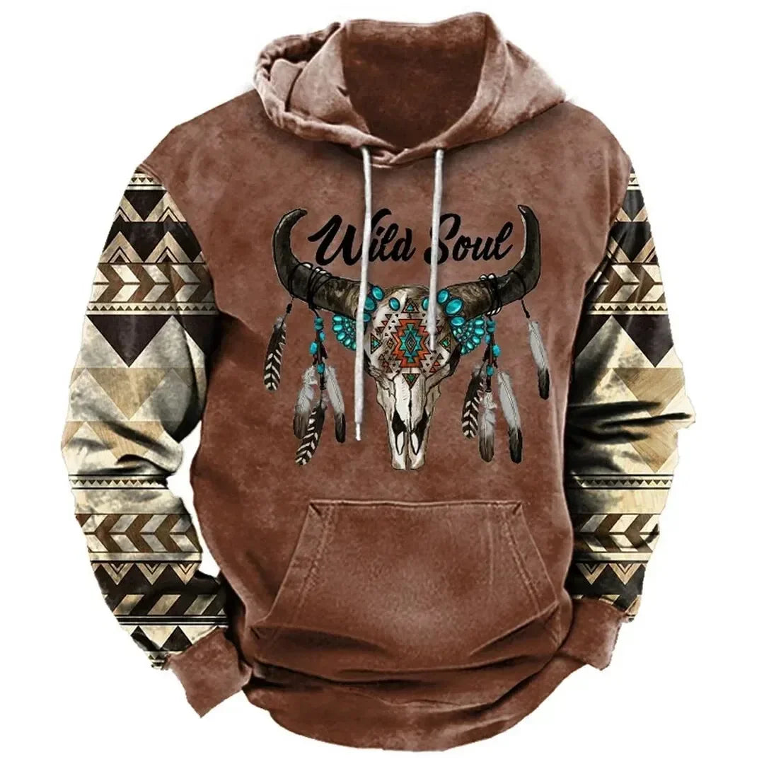 Vintage Men's Hoodie Yellowstone Park 3D Print Pullover Y2K Men's Tops Street Fashion Oversized Hoodie Casual Men's Clothing
