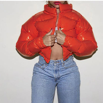 Womens Parkas With Hoods Cotton Coat Shiny Metal Short Cotton Coats Winter Jacket  Winter Clothes Women  manteau femme hiver
