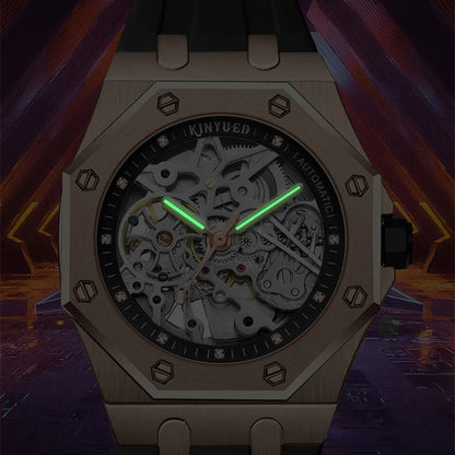 KINYUED Fashion Skeleton Mechanical Watch Top Brand Luxury Men's Steampunk Transparent Hollow Automatic Watch Relogio Masculino