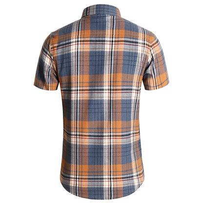 Striped Plaid Short Sleeved Shirt Men's Single-breasted Square Collar Cotton Shirts Summer Fashion Casual Camisa Men Chemise 7XL