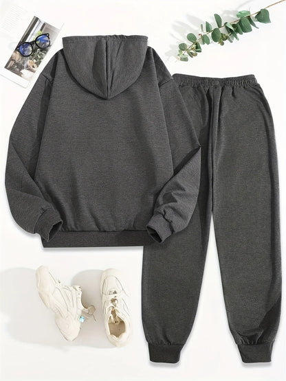 women Hoodies+sweatpant set Hip Hop Street Casual Printed Hoodie Oversize Loose New Sweatshirts Autumn Warm Fleece Clothing