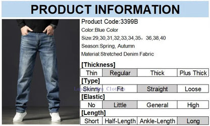 Straight Jeans Tall Guys Students Casual Plus Size 40 Loose Stretched Classic Extra Long Pants Overlong Lengthen Denim Trousers