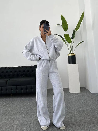 Autumn Winter Jacket Pant Two Piece Sets Women Pant Set Tracksuit Jogger Y2k Sweatshirts Sports Elastic Waist Pants Matching Set