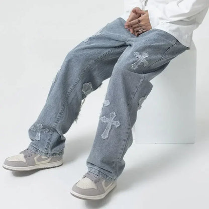 Autumn Fashion Trousers Cross Denim Pants Streetwear Hip Hop Low Rise Baggy Jeans For  Korean Y2k Women Cargo Pants