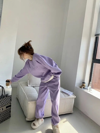 Large Size Velvet Thickened Sports and Leisure Suit Women's Autumn and Winter New Fashion Loose Sweater Trousers Two-piece Set