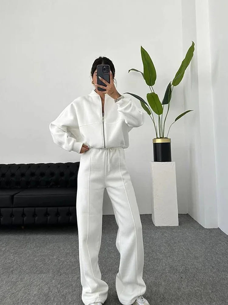 Autumn Winter Jacket Pant Two Piece Sets Women Pant Set Tracksuit Jogger Y2k Sweatshirts Sports Elastic Waist Pants Matching Set