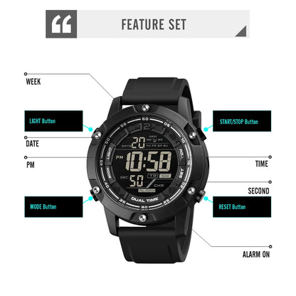 SKMEI 1762 Mens Digital Movement LED Light Countdown Wristwatch Clock relogio masculino 10Bar Waterproof Swimming Sport Watches